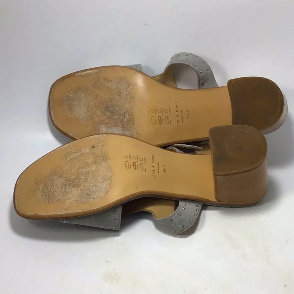 Rag & Bone Seldon Grey Suede Studded Block Heel Sandals 38.5 - Picture 9 of 15
